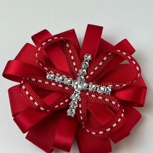Luxury Handmade Ribbon Bow Hair Clips – Rhinestone Cross Design